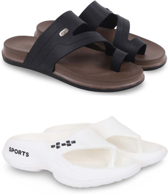Kapani Fashion Men Slippers(Black, White , 7)