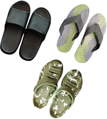 BLIBBERS Men Slippers(Black, Grey, Green , 7)