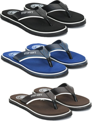 Stepsoft Men Slippers(Black, Blue, Brown , 7)