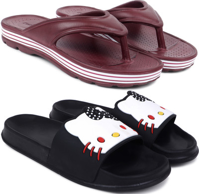 Kapani Fashion Women Women Combo Pack of 2, Anti Skid, Flipflop, Slipper, Sliders (Maroon, Black , 5) Slides(Maroon, Black , 5)