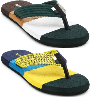 Footup Men Slippers(White, Yellow , 6)
