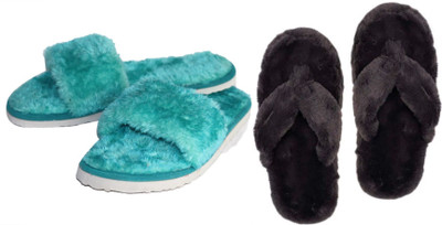 rexizone Women Flip Flops(Green, Black , 7)