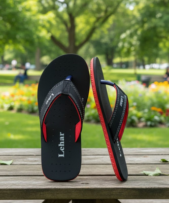 Lehar Men Slippers(Black, Red , 7)