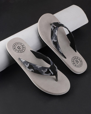 Belizza Men Flip Flops(Grey, Black , 7)