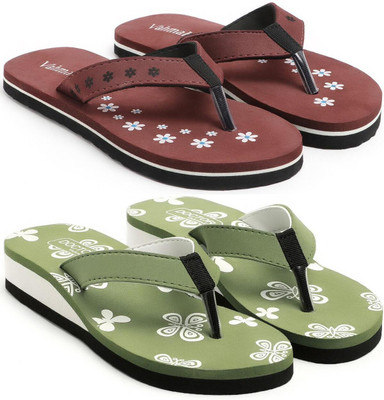 VAHMAH Women Slippers(Maroon, Green , 7)
