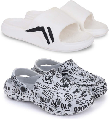 KAPYANSH Men Slippers(White, Grey , 8)