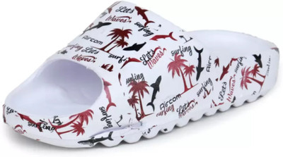 LNT FASHION Men Slides(White, Maroon , 7)