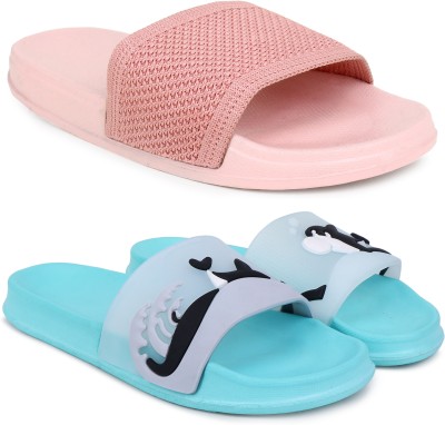 KAPYANSH Women Slides(Pink, Blue , 7)