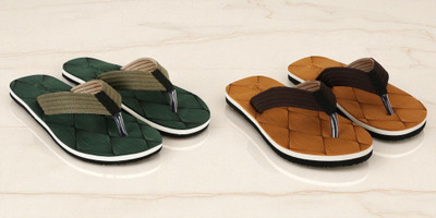 ARVSV Men Slippers(Green, Tan , 9)