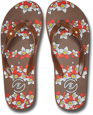 Flipperz Women Womens Comfort Stylish colorful Printed Flip Flops (Pack Of 1 pairs) Slippers(Brown , 6)
