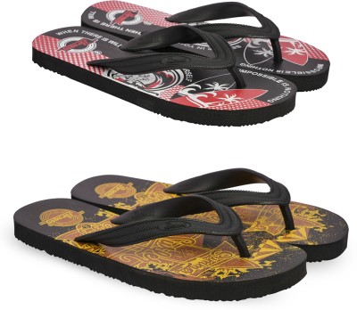 Paragon Men Combos Comfort Durable Waterproof Dailywear Combo Pack of 2 Flip Flops(Red, Yellow , 9)