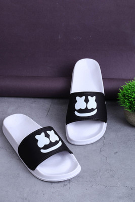 Footox Men Slippers for Men | Slides for Men | Clogs for Men | Flipflop for Men Slides(White, Black , 6)