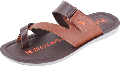 FLITE Men Flip Flops(Brown, Orange , 8)