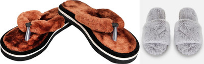 rexizone Women Flip Flops(Brown, Grey , 4)
