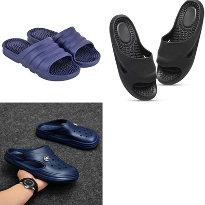 house of common Men Slippers(Black, Blue , 9)