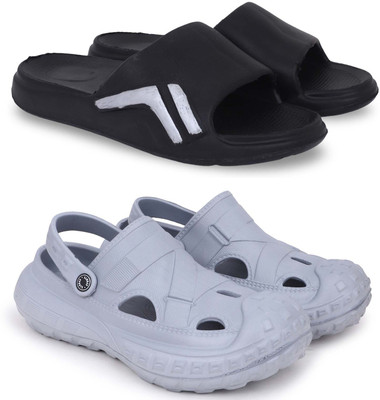 Kapani Fashion Men Slippers(Black, Grey , 6)
