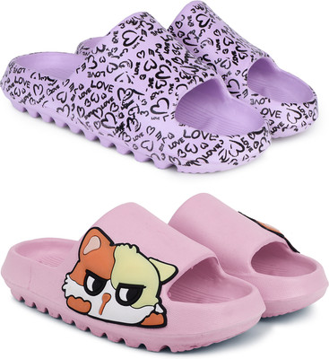 KAPYANSH Women Women Classic Trendy Flipflops, Slipper, Sliders, Chappal Combo Pack of 2 Slides(Purple, Pink , 6)