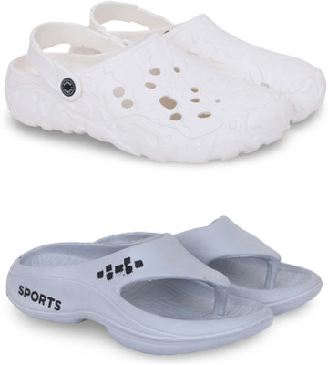 Kapani Fashion Men Slippers(White, Grey , 9)