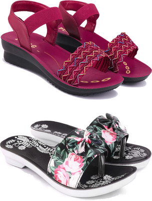 Pennen Women Flip Flops(Black , 5)