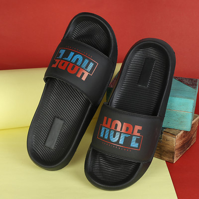 Foot Print Men Slides(Black , 10)