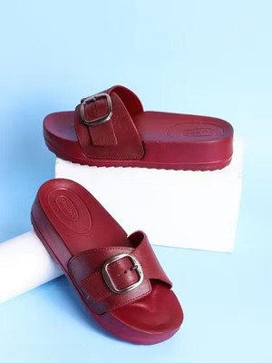 Skyultra Women Flip Flops(Maroon , 8)