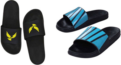 nvisan Men Slides(Blue, Yellow , 9)