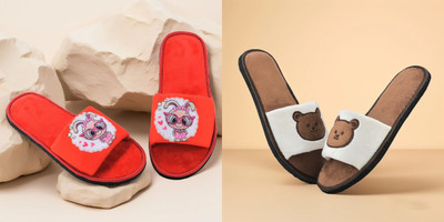 Y key Women Flip Flops(Brown, Red , 6)