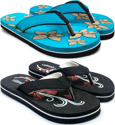VAHMAH Women Slippers(Blue, Black , 5)