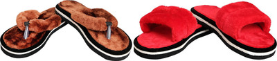 rexizone Women Flip Flops(Brown, Red , 3)