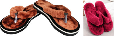 rexizone Women Flip Flops(Brown, Maroon , 3)