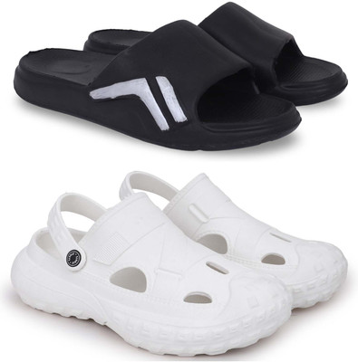 Pampy Angel Men Slippers(Black, White , 9)