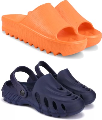 World Wear Footwear Men Slippers(Blue, Orange 10)