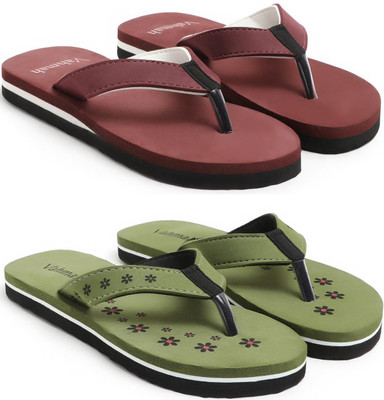 VAHMAH Women Slippers(Maroon, Green , 7)