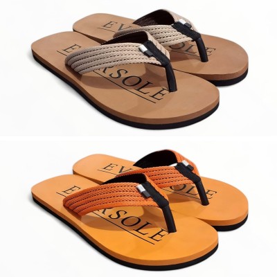 EVERSOLE Men Flip Flops(Tan, Orange , 8)