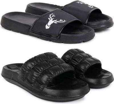 KAPYANSH Men Men Classic, Lightweight, Flipflops, Slipper, Slides, Chappal, Sliders Pack of 2 Slides(Black, Black , 9)