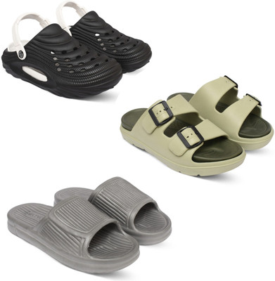 Acorn Men Slides(Black, Beige, Grey , 8)