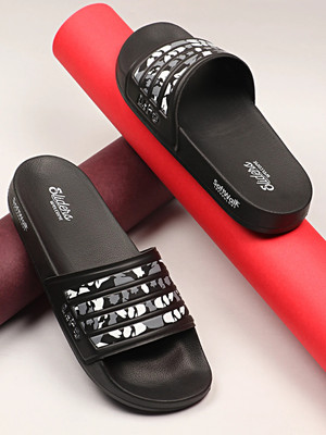 WELCOME Men Lightweight with Arch Support Durable Anti-Skid & Stylish Dailywear| Slides(Black , 8)