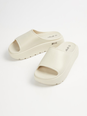 Ginger by Lifestyle Women Solid Flatform Sliders Flip Flops(Beige , 7)