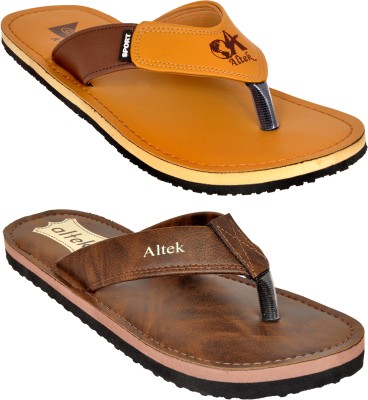 Altek Men Flip Flops(Tan, Brown , 12)