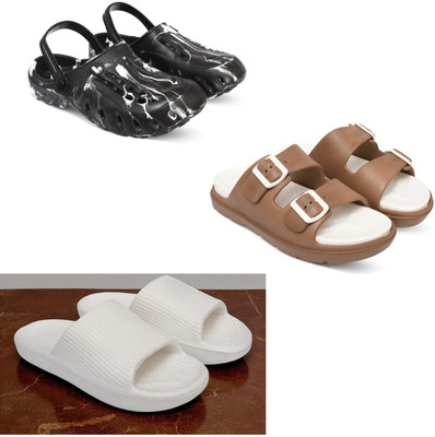 Acorn Men Slides(Black, Tan, White , 6)