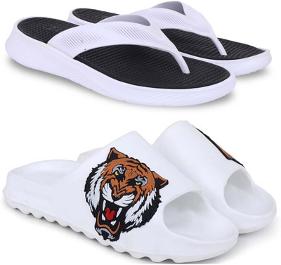 KAPYANSH Men Slippers(Black, White , 8)