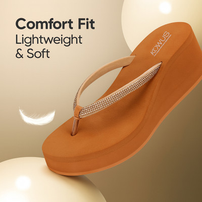 kOWUS Women Slippers(Tan , 8)