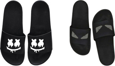 nvisan Men Slides(White, Black , 7)
