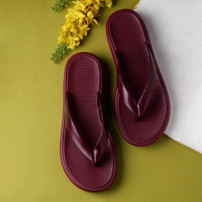 LNT FASHION Women Flip Flops(Maroon , 6)