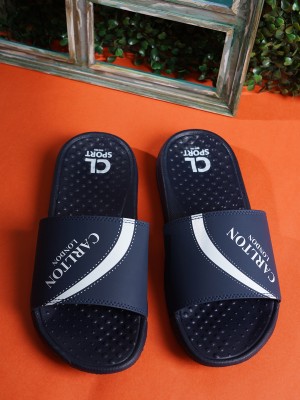 CARLTON LONDON Men Slides(Navy, White , 11)