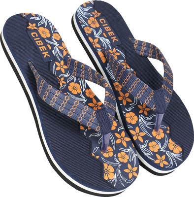 CIBEK Women Flip Flops(Navy, Orange , 8)