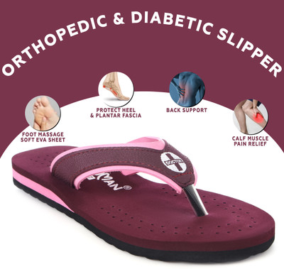 ASHUMAN Women Doctor Slippers Ortho Diabetic Pregnancy Non Slip Flat Slippers(Pink, Maroon , 6)