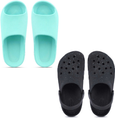 Veewalk Men Slides(Green, Black , 7)