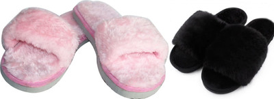 rexizone Women Flip Flops(Black, Pink , 3)