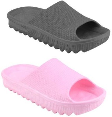 Camfoot Women Slides(Grey, Pink , 6)